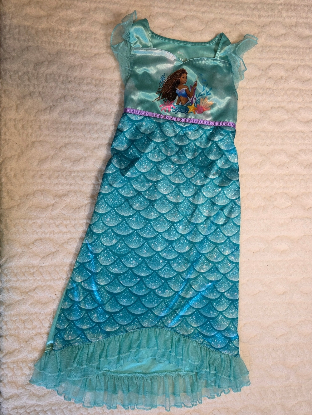 Disney The Little Mermaid Satin Look Nightgown Girls XS 4/5 Ariel Aqua